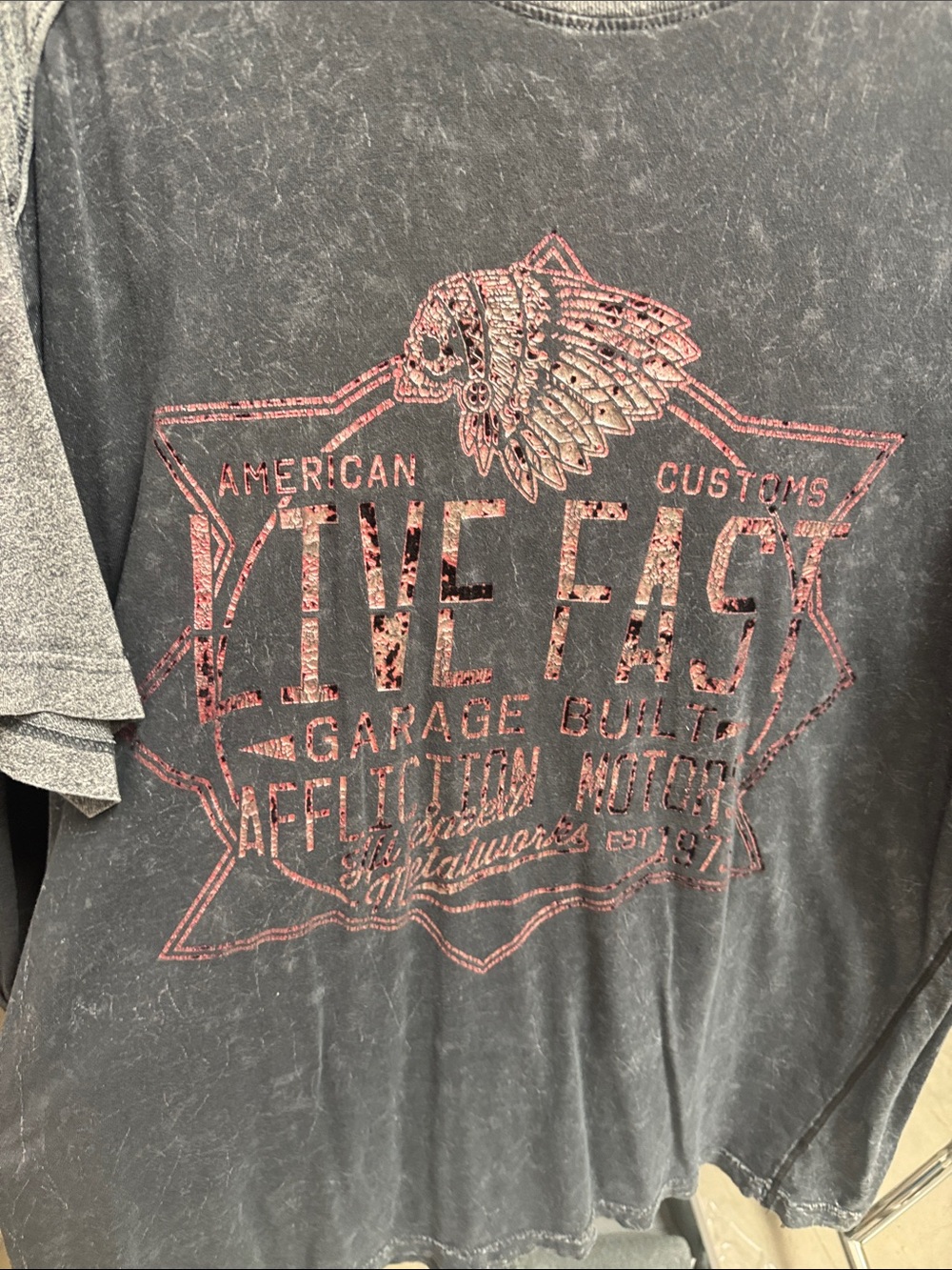 Affliction Live Fast Short Sleeve Tee - Black with Red Print